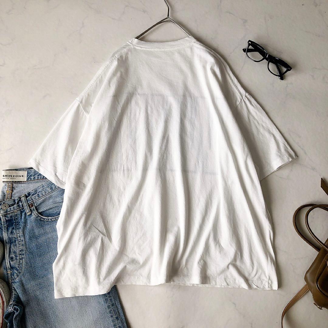 Whim Gazette リラックスロゴTシャツ オーバーサイズ ホワイト
