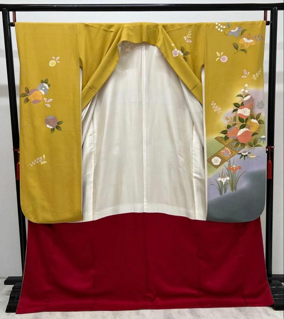 振り袖　フルセット　別誂長襦袢　山吹色　成人式　金彩加工　刺繍入り　844