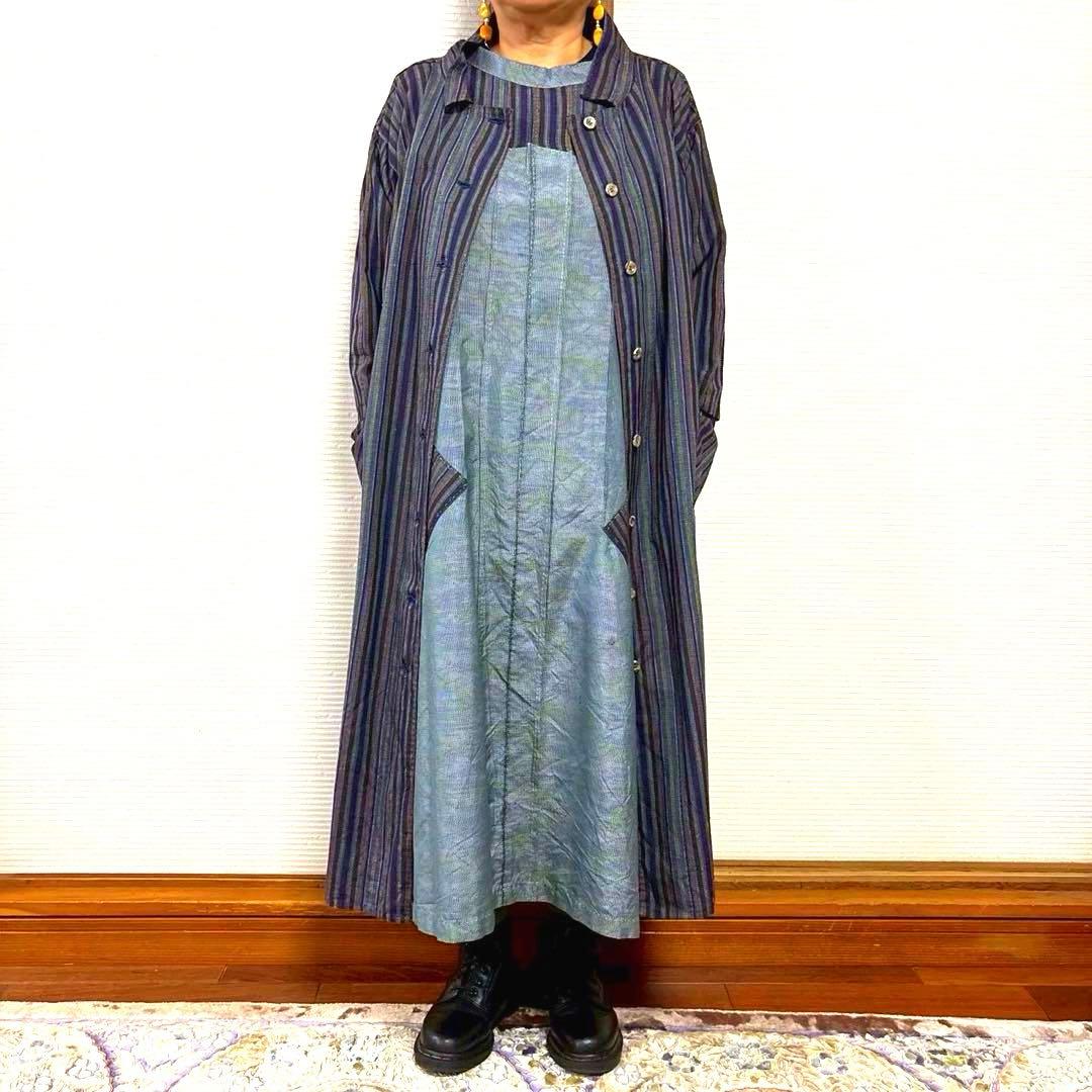 No.45 大島紬のリメイク手縫いロングコート
