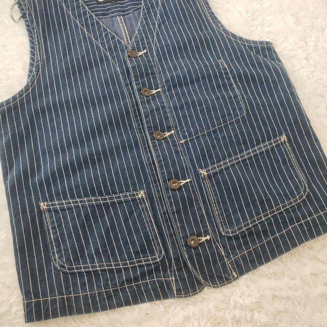 希少☆美品☆Schott　デニムベスト　ヒッコリー　ストライプ　Ｓ　青　ブルー
