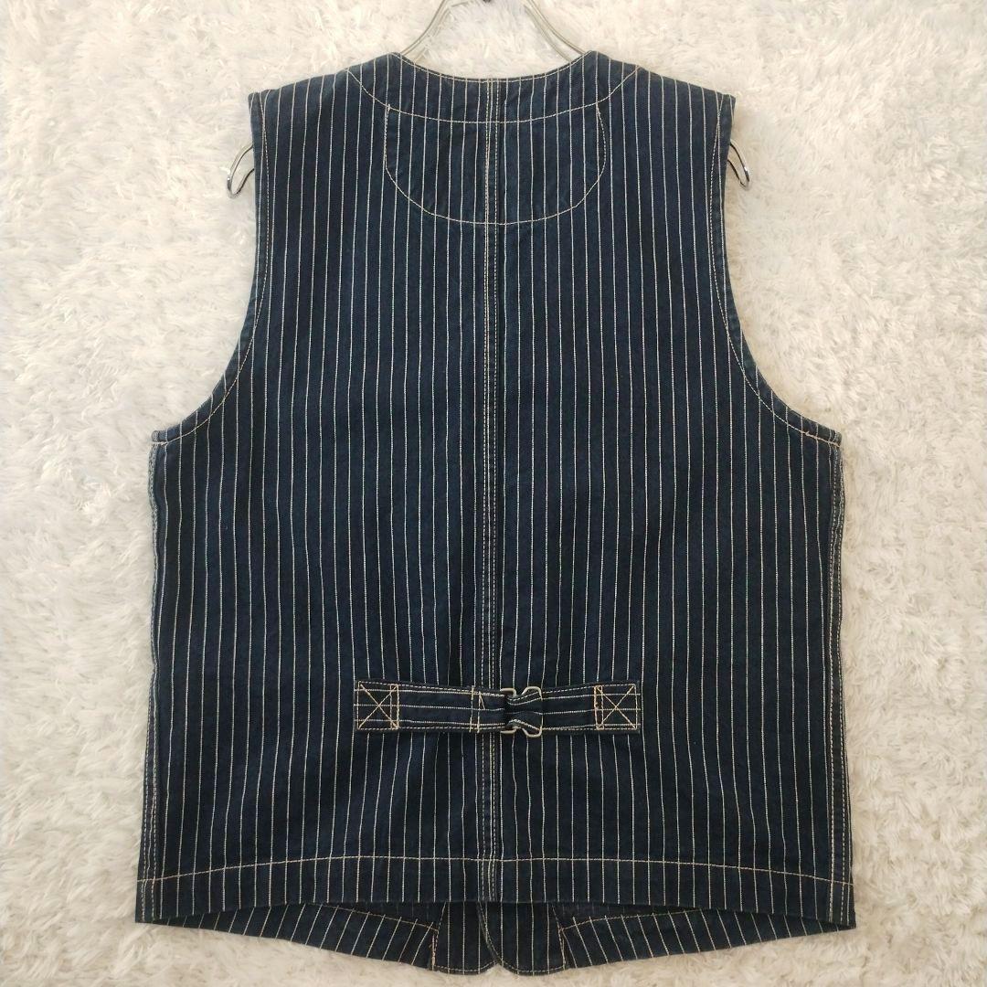 希少☆美品☆Schott　デニムベスト　ヒッコリー　ストライプ　Ｓ　青　ブルー