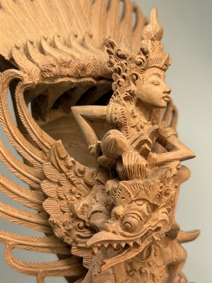 T27 木彫一刀彫 神鳥「ガルーダ」神仏像 彫刻 ヒンドゥー教