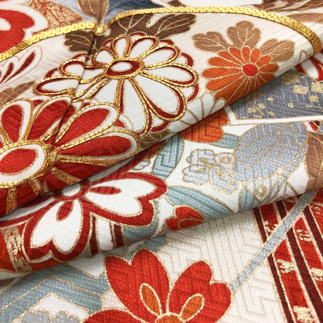 振袖 橋 扇子 花模様 金駒刺繍 金彩 黒色 KK-2077