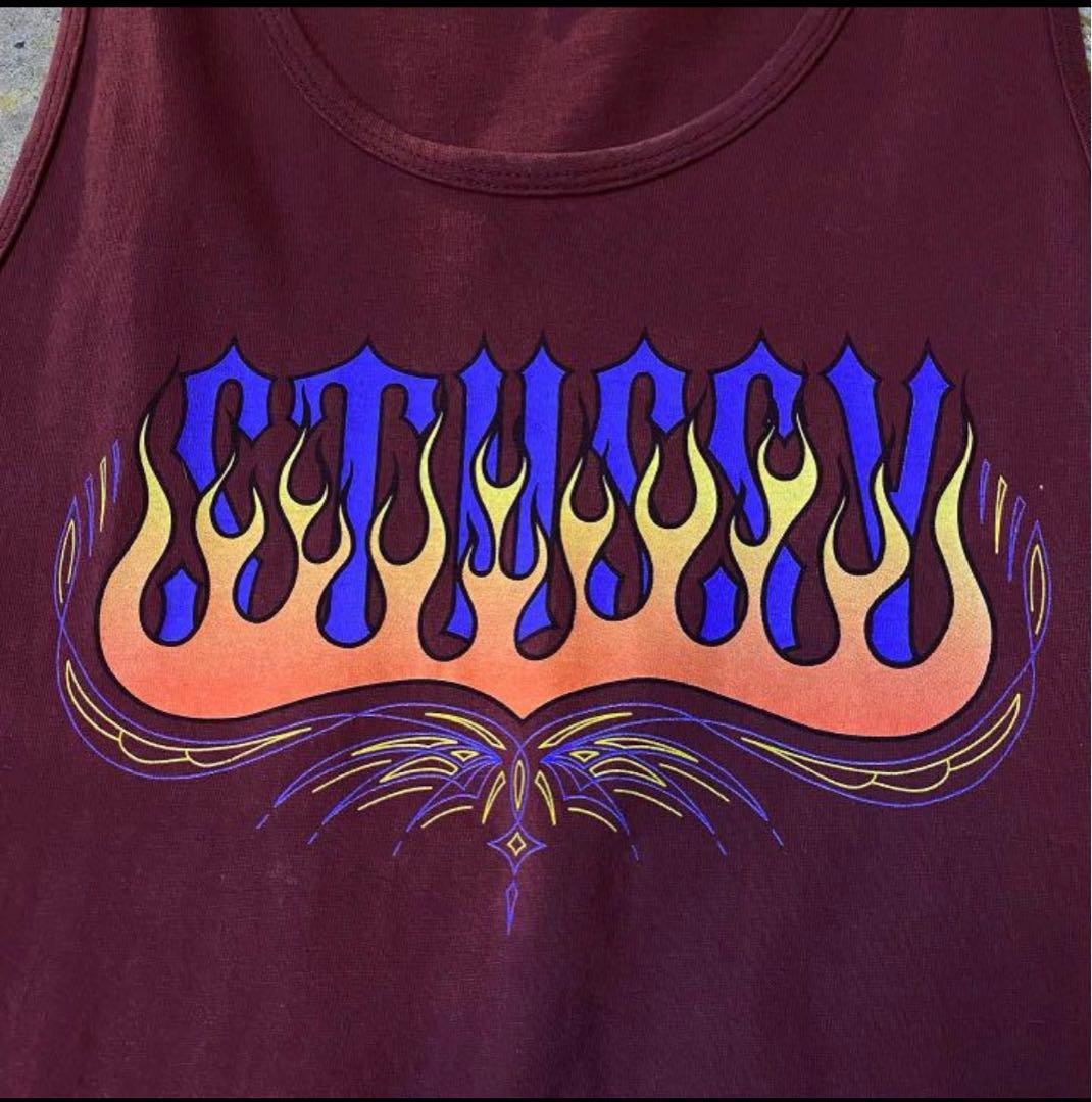 トップス 00s stussy fire pattern logo tank top