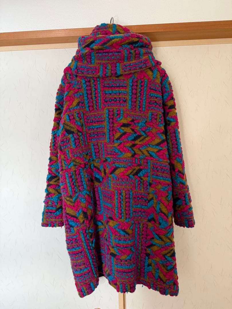 ☆美品☆カラフルなニット立体織イタリア製ウールコート☆
