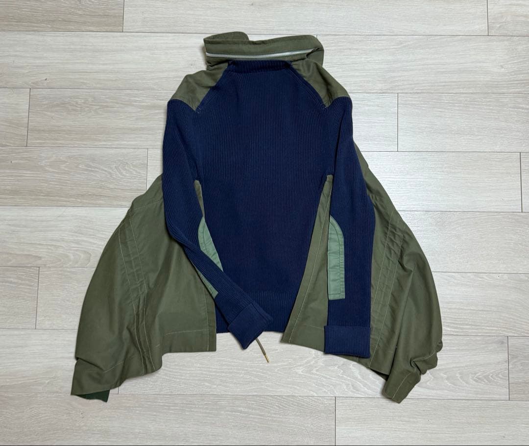 【週末限定値下げ】 sacai サカイ ニットコンビブルゾン カーキ×ネイビー