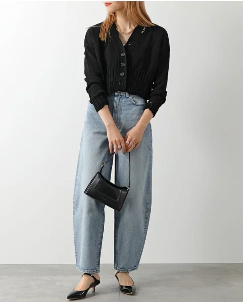 美品　MARNI マルニ カーディガン クロップド丈 刺繍ロゴ ダメージ加工