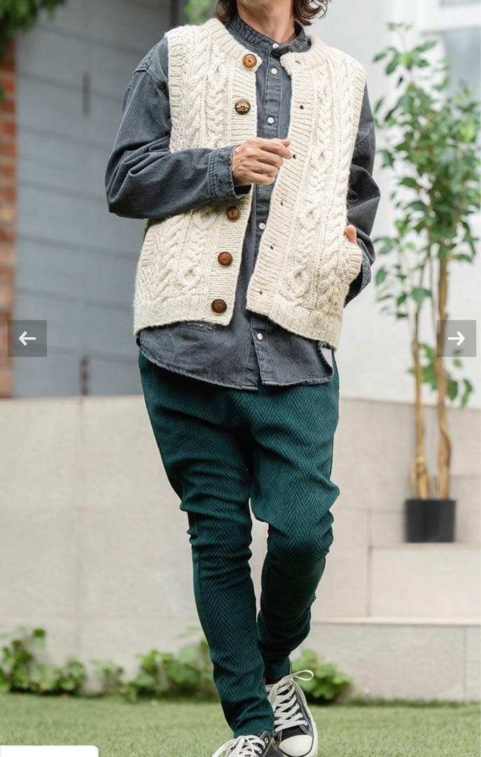 新品未使用　CAMBIO カンビオ【S】ヘリンボーン柄　サルエルパンツ グリーン