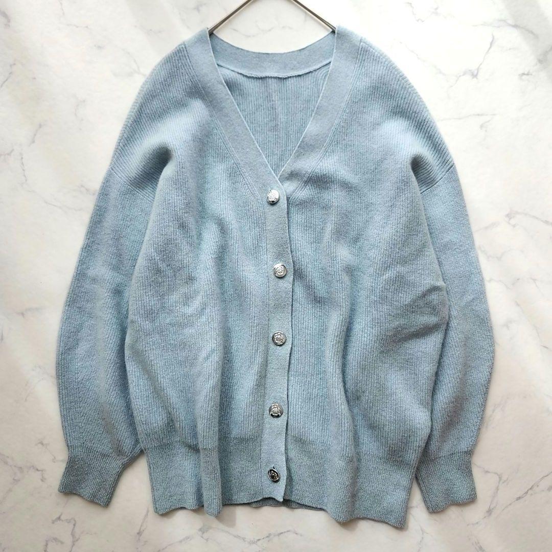 美品✨　リヴドロワ　ヘアリーラメ2WAYカーディガン 2way 水色