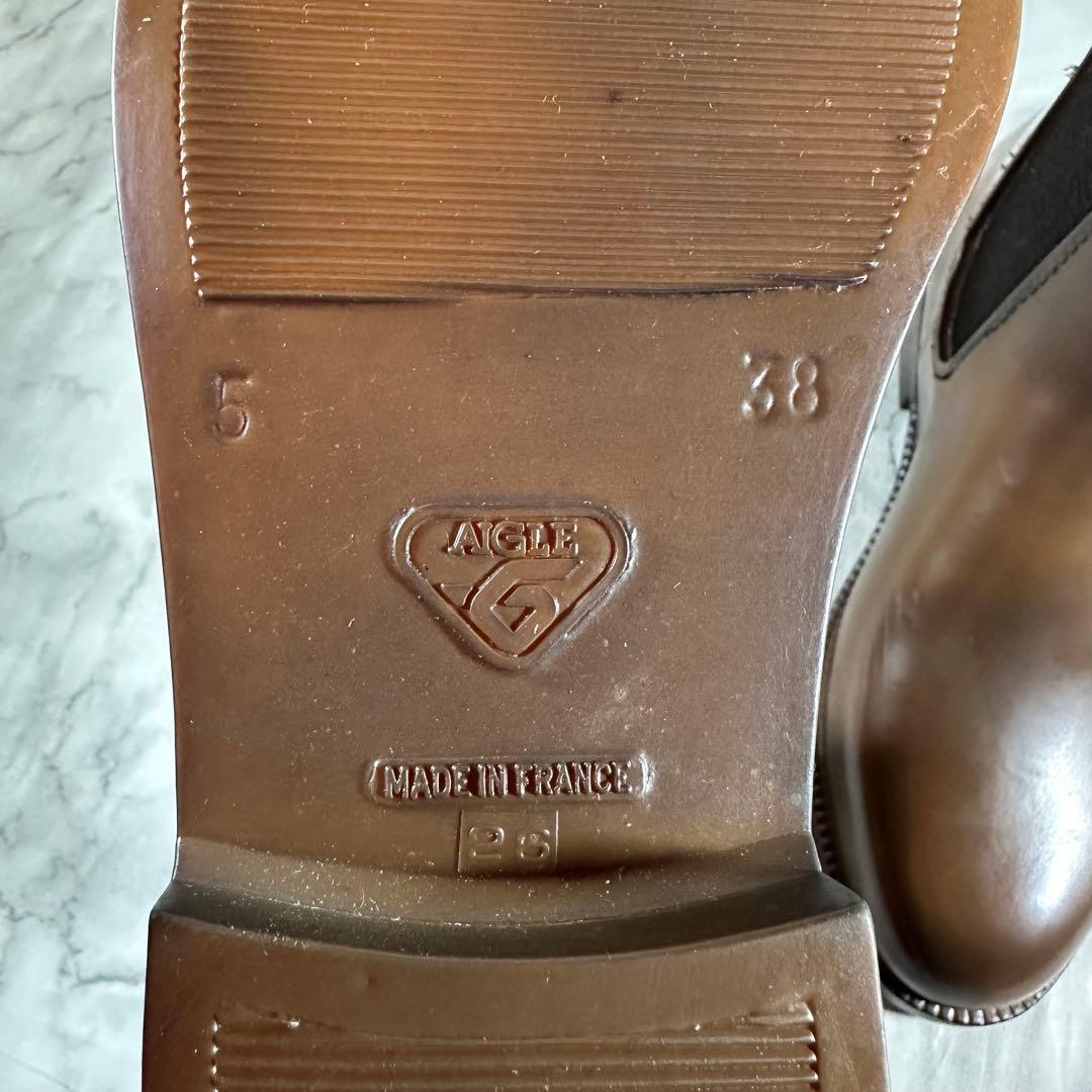 AIGLE ブラウン サイドゴアブーツ レザー 24㎝相当
