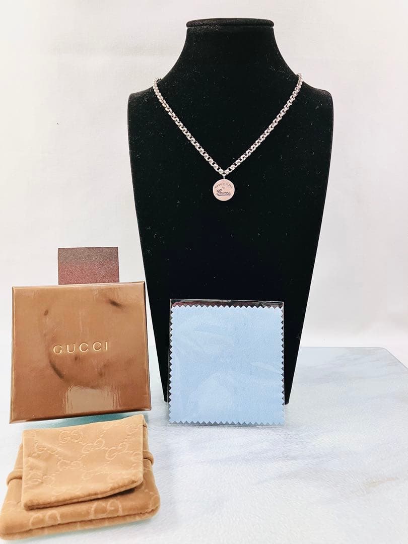 【超美品】GUCCI メダルネックレス 男女兼用 シルバー925 ラウンドロゴ