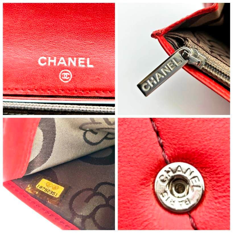 美品 シャネル ココマーク 二つ折り財布 CHANEL ラムスキン