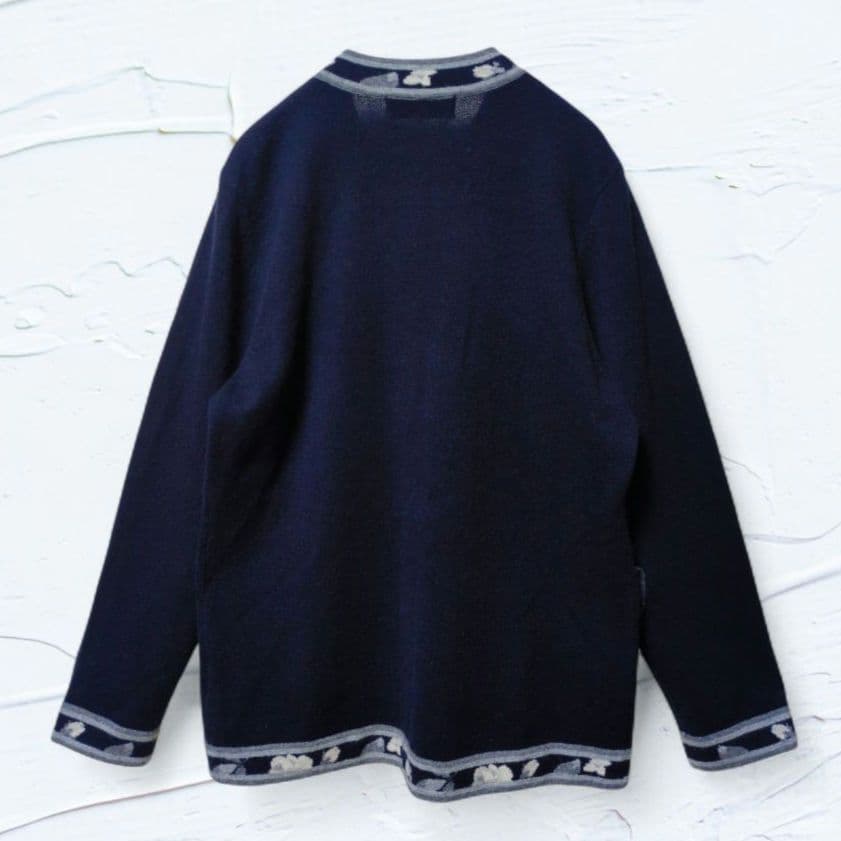❤美品❤最高級カシミヤ100%ベルフォーレ花柄カーディガン 濃紺ラインストーンF