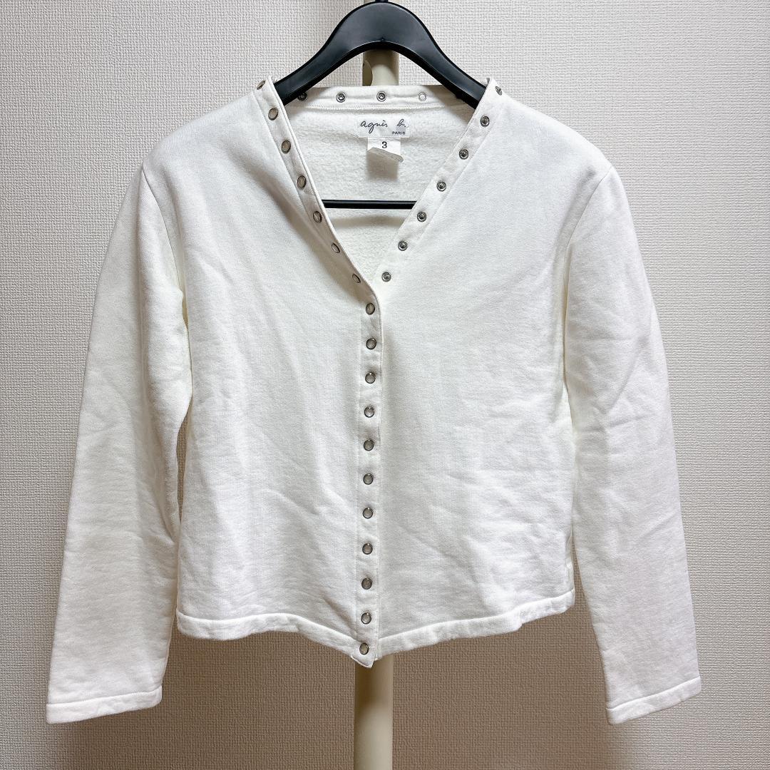 【超希少】agnès b. コットン メルトン カーディガン プレッション 白