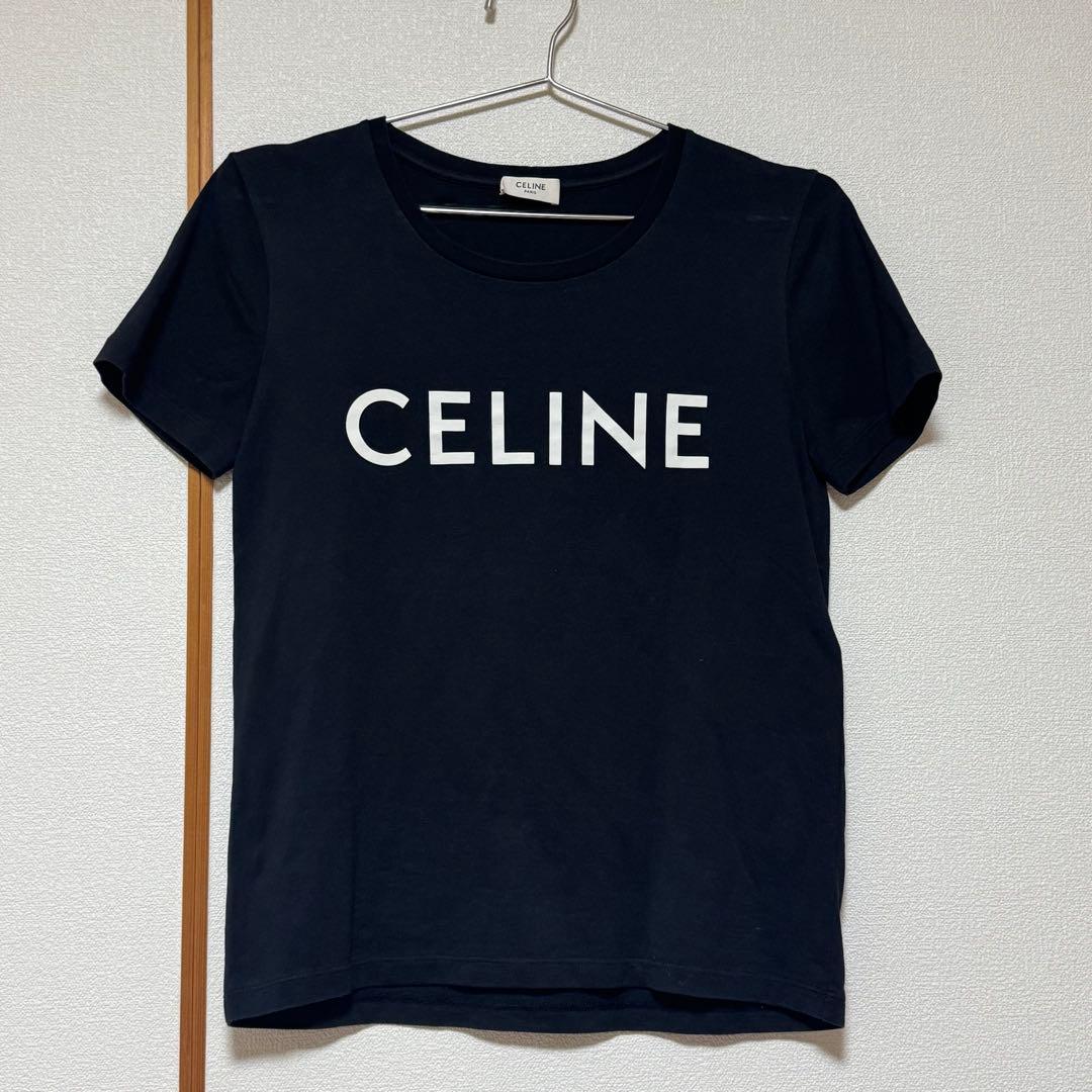 ෆ*様 セリーヌ CELINE ロゴ入り半袖 Tシャツ レディース 黒 XS 美