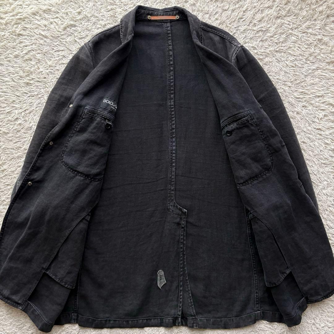 ★麻100％★ ドルチェ&ガッバーナ イタリア製 ダメージ加工 銀ボタン 黒 L