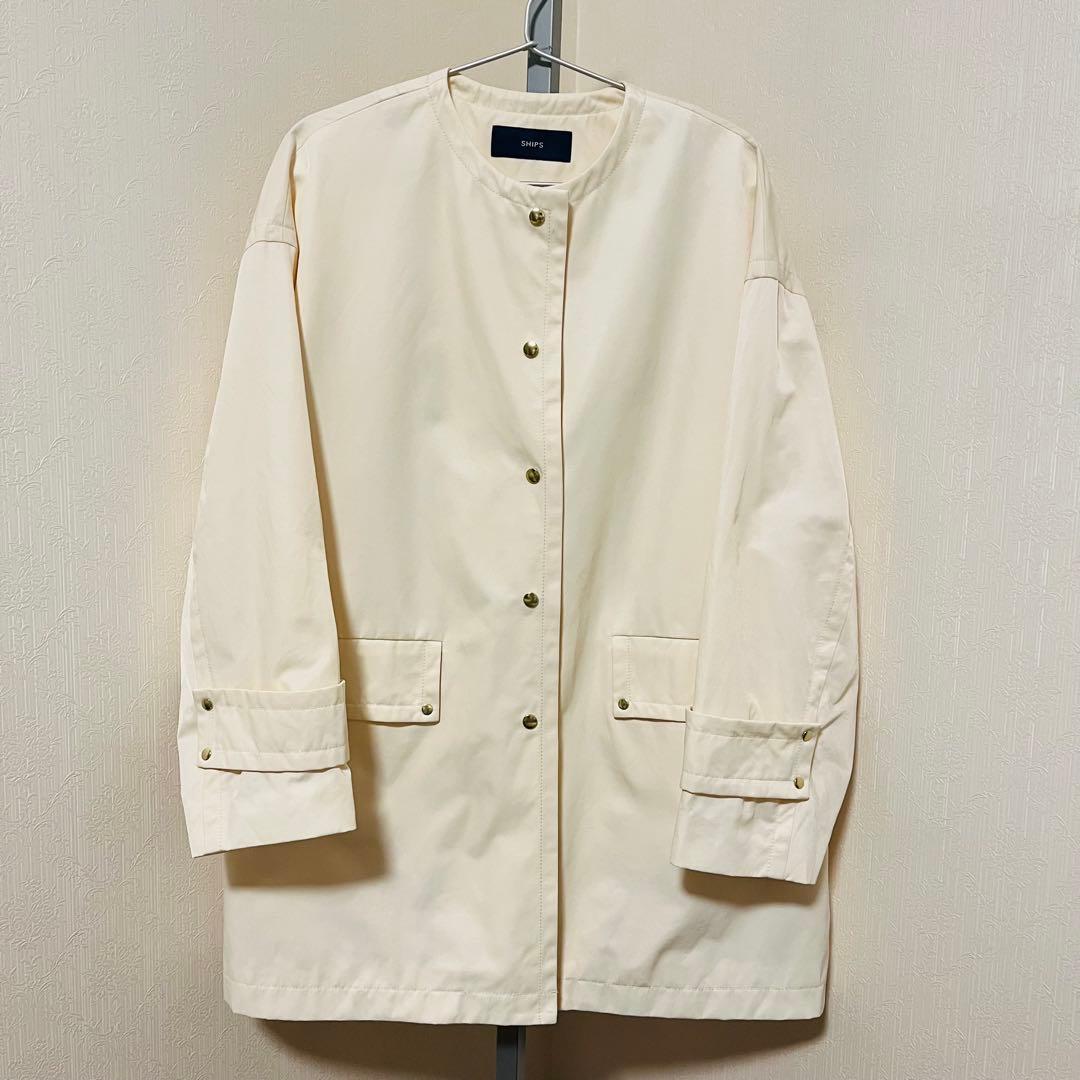 SHIPS 〈撥水加工/手洗い可能〉ノーカラー ミディ コート