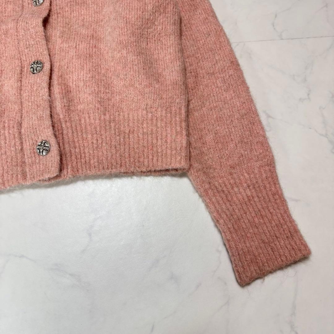 ADER bijou POP アルパカ混 ピンク ビジューニットカーディガン