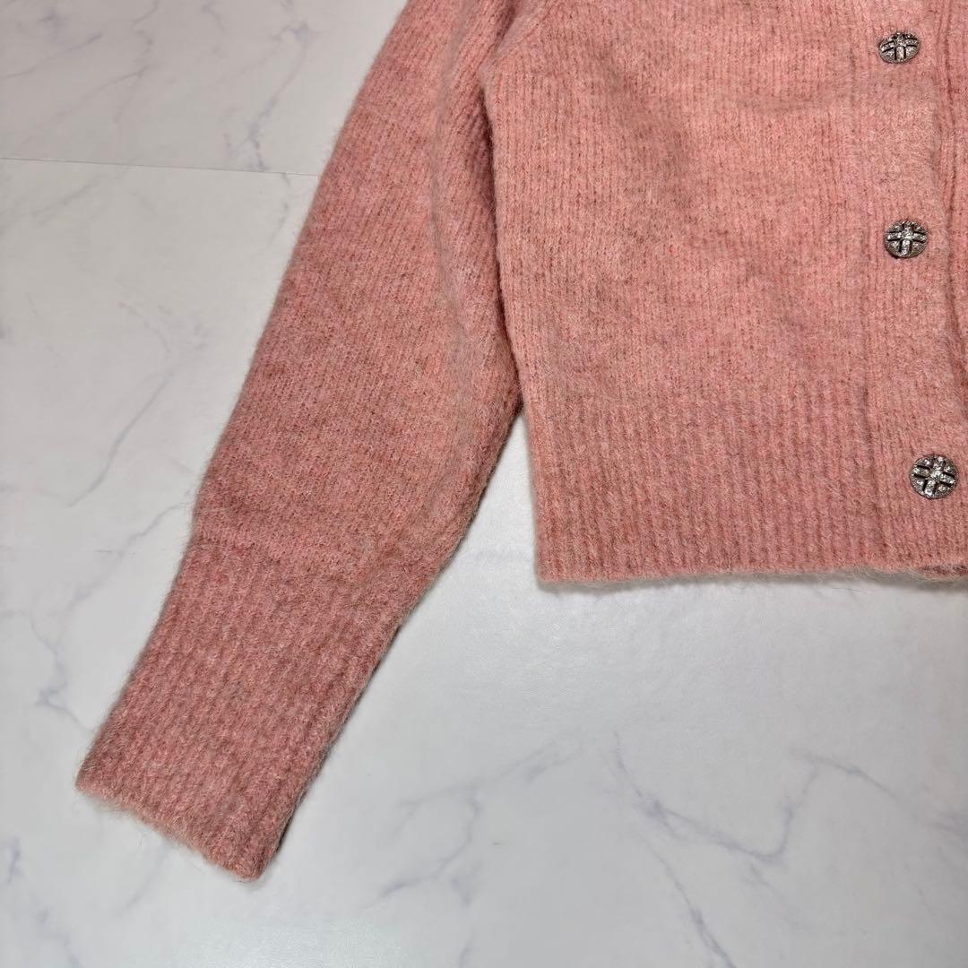 ADER bijou POP アルパカ混 ピンク ビジューニットカーディガン