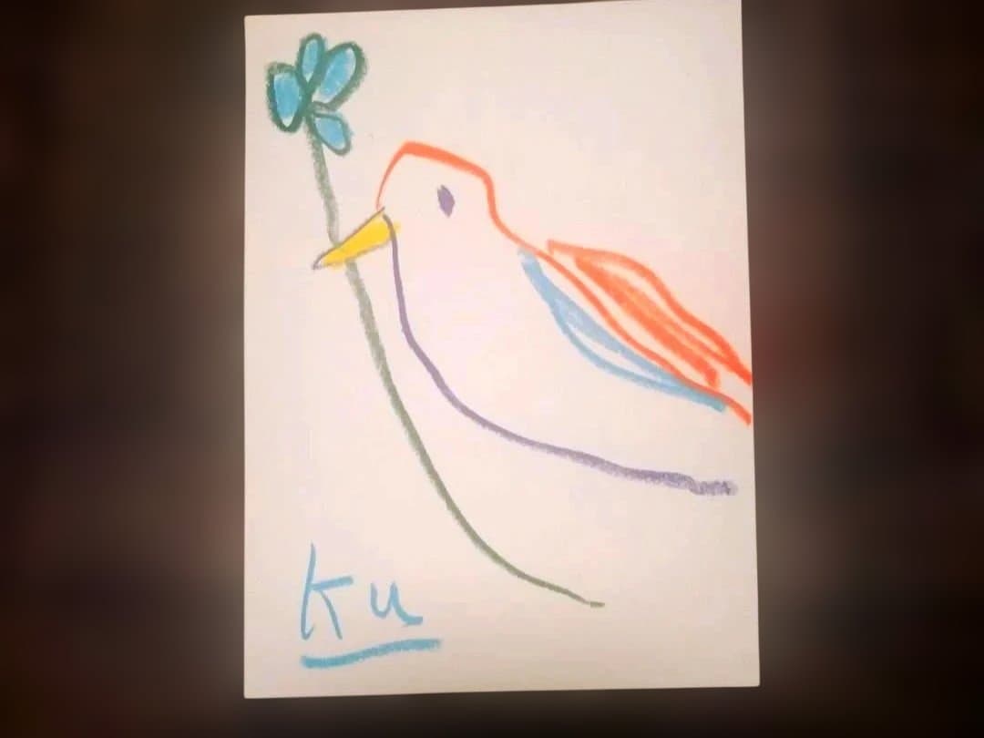 黒田征太郎　直筆の鳥イラスト　花イラスト入り手紙　コーヒーカップからはじまる話