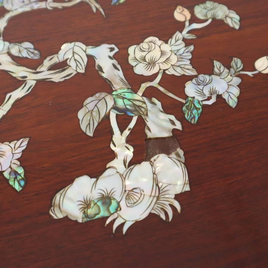 唐木 銘木 花梨無垢 螺鈿細工 花鳥図 小抽斗 3段 小引き出し 小箪笥
