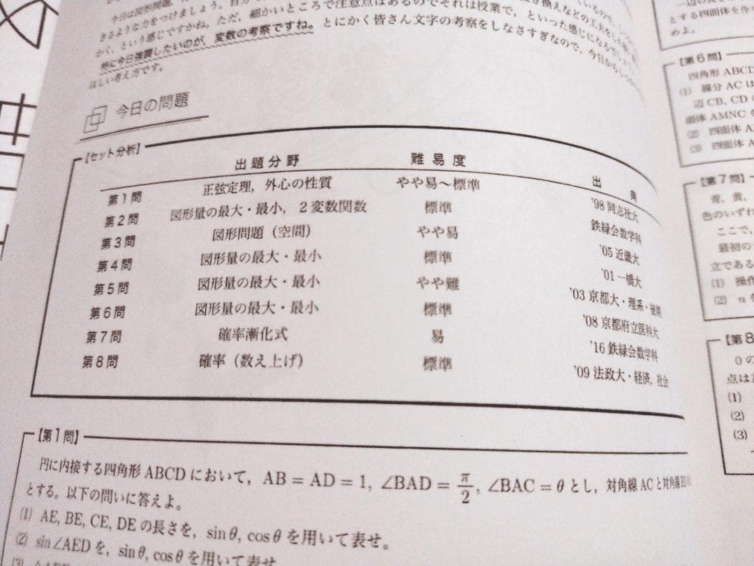 鉄緑会の森嶋先生による高3理系数学冬期講義冊子フルセット　存在条件　駿台　河合塾
