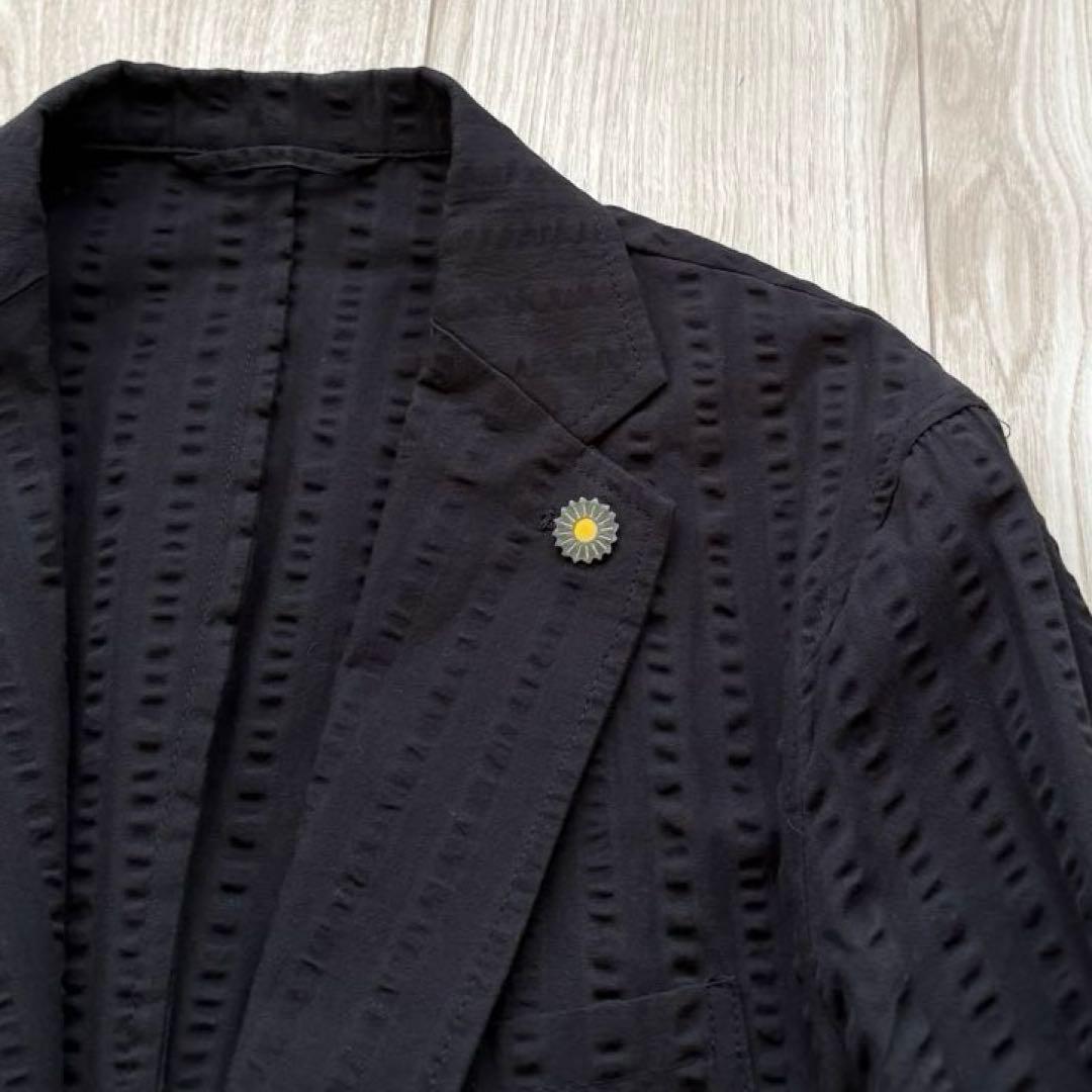 【美品】ジャンネット シアサッカー ジャケット 46 M ブラック イタリア製