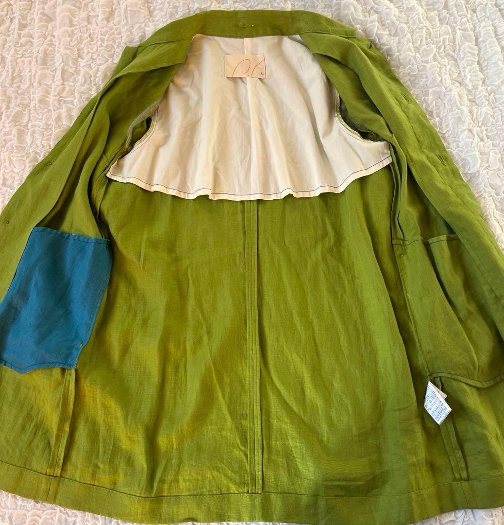 美品　パラスパレス　リネンジャケット　コート　羽織り　緑　ライトアウター　L