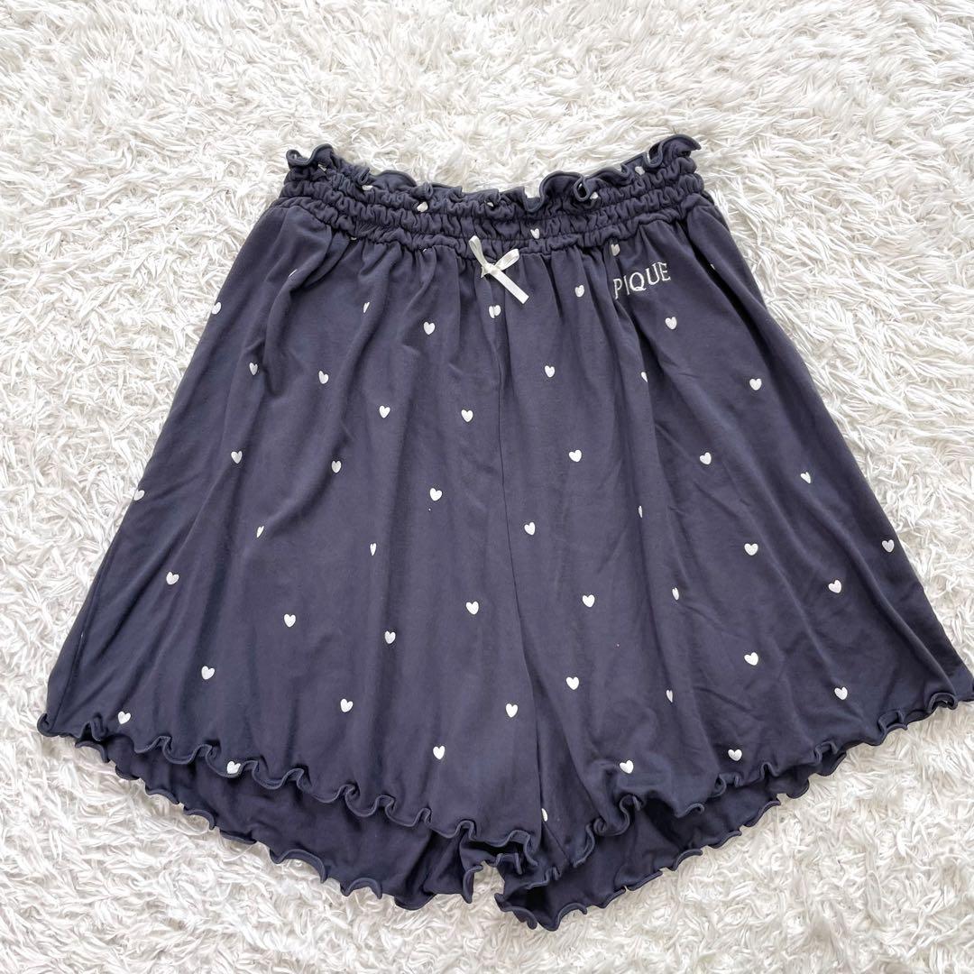 美品✨️ジェラートピケ ハート柄ロンT＆ショートパンツセット ネイビー
