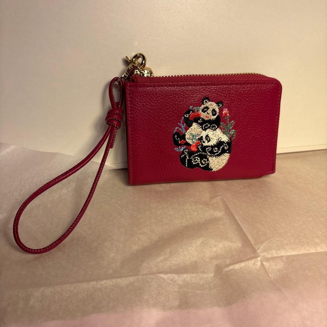 KEITA MARUYAMA×imurammパンダ刺繍 本革二つ折財布 レッド