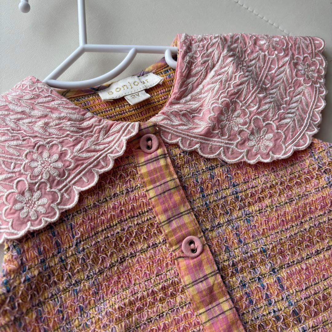 ワンピース Bonjour Diary IBIZA TOP Rainbow check 2y