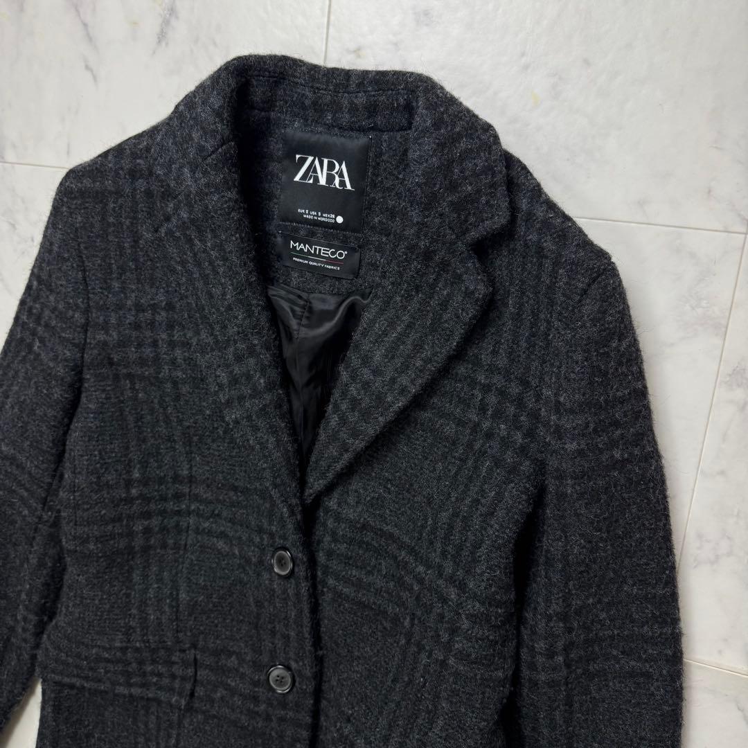 【美品】ZARA ザラ MANTECO ロングコート チェック グレー S