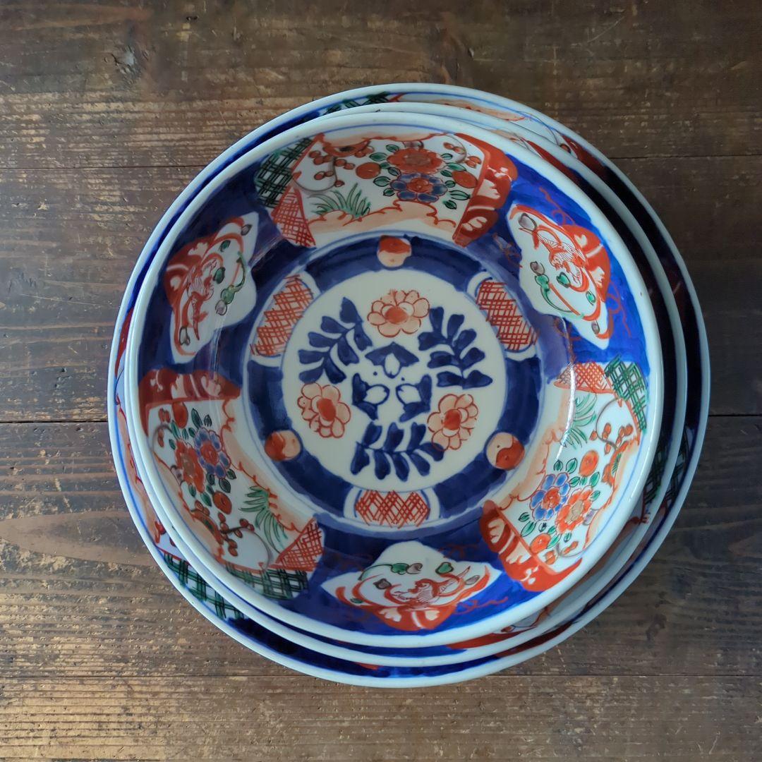 骨董品　陶芸　古道具　古伊万里　藍染付　赤絵　鳳凰　蛸唐草　花鳥色絵　三ツ組鉢