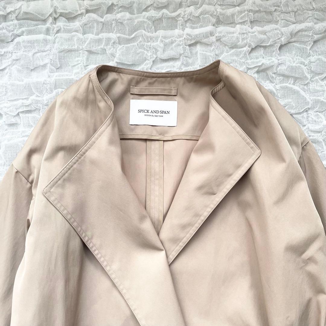 【美品】スピックアンドスパン ノーカラートレンチコート スプリングコート ロング