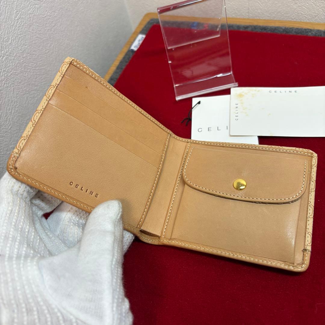 セリーヌ CELINE マカダム 二つ折り 財布 ベージュ PVC レザー