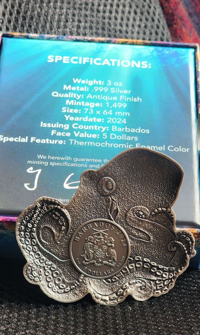 オクトパス2024年 バルバドス 5ドル- 3 oz