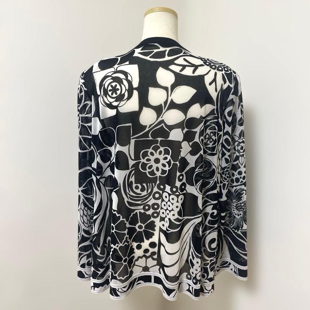 【美品】LEONARD レオナール カーディガン 花柄 モノトーン 42 XL