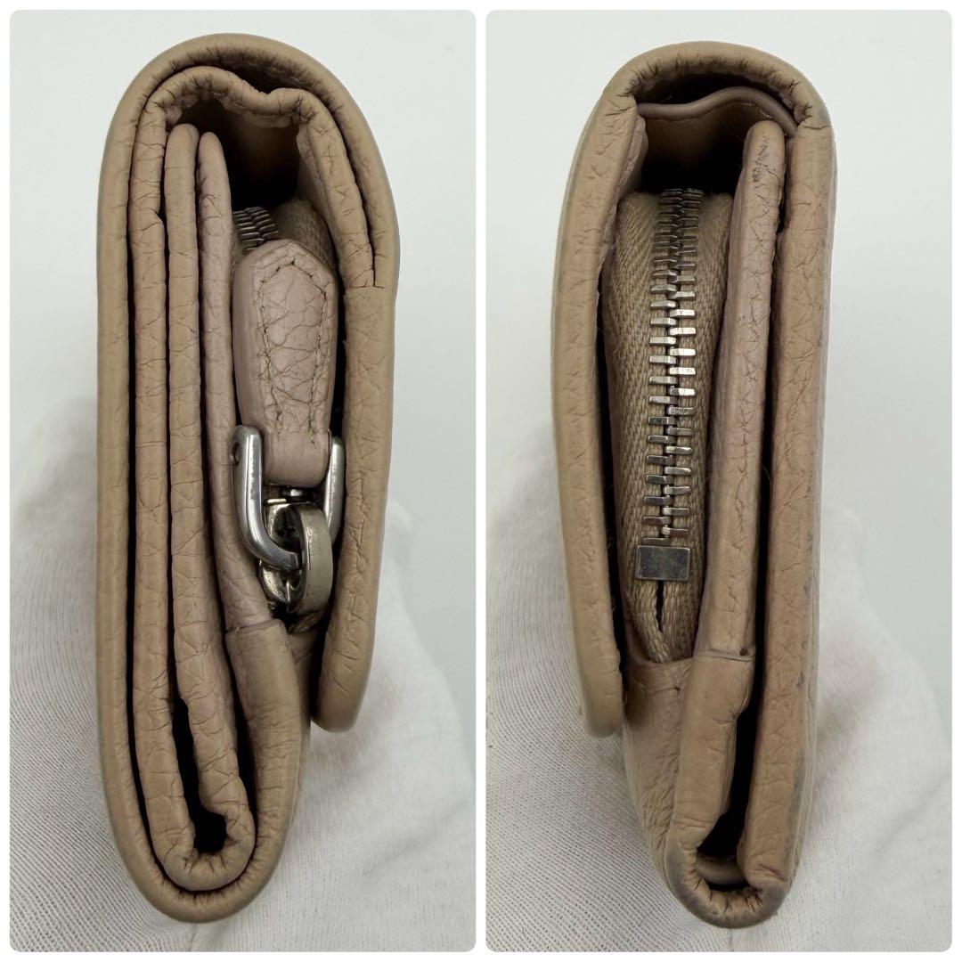 現行✨プラダ 三つ折り財布 ヴィッテロダイノ ステッチ レザー ピンクベージュ