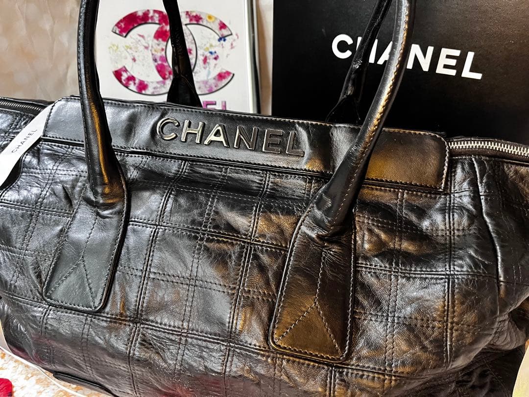 正規品希少　CHANEL シャネル メタルロゴ チョコバー LAX トートバッグ