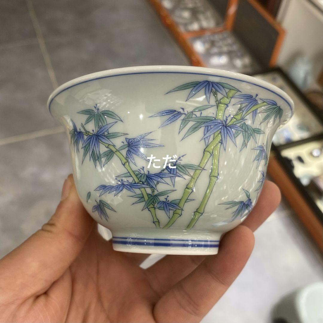 中国茶器 景徳鎮 陶磁器 翠竹懸垂蓋碗 茶器 茶道具 煎茶器 新品未使用