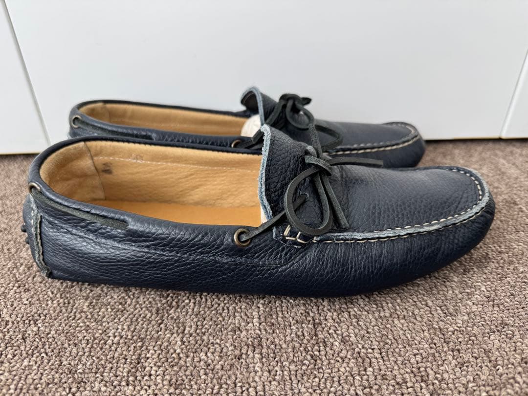 【新古品】イタリア製 ダークブルー レザー モカシン