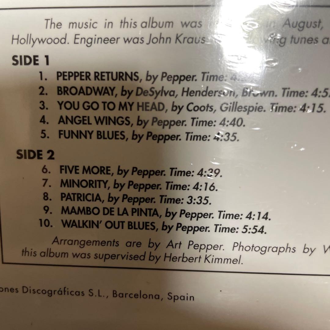 アート・ペッパー　ART PEPPER高音質180gオーディオファイル重量盤LP