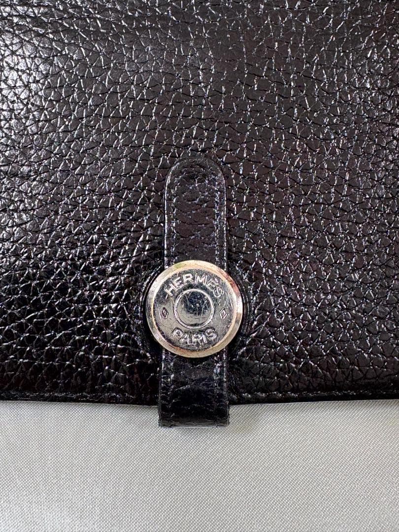 HERMES エルメス ドゴン ブラック レザー 二つ折り財布