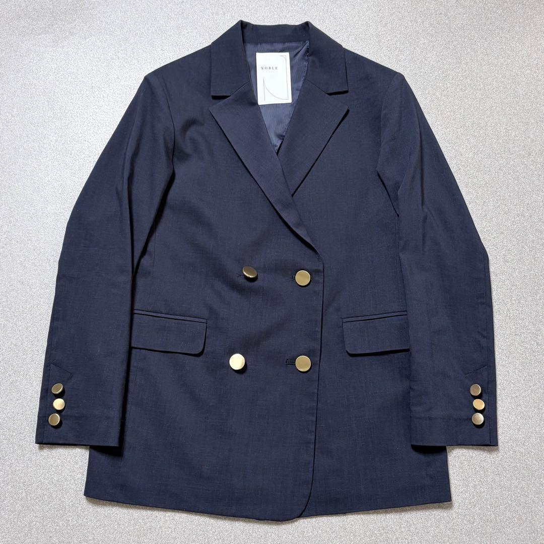 【美品✨金ボタン✨近年】NOBLE 麻ストレッチダブルブレストジャケット