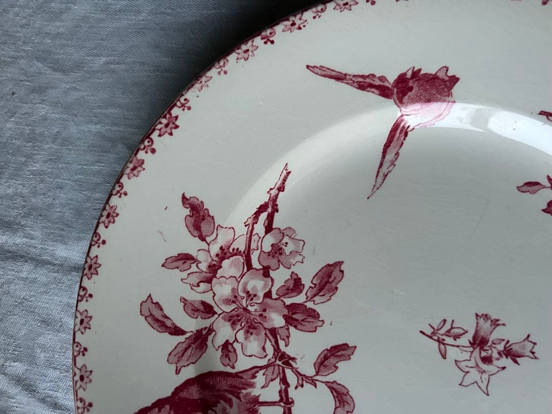 【大きめ】　プレート　小鳥　桜　sarreguemines favori