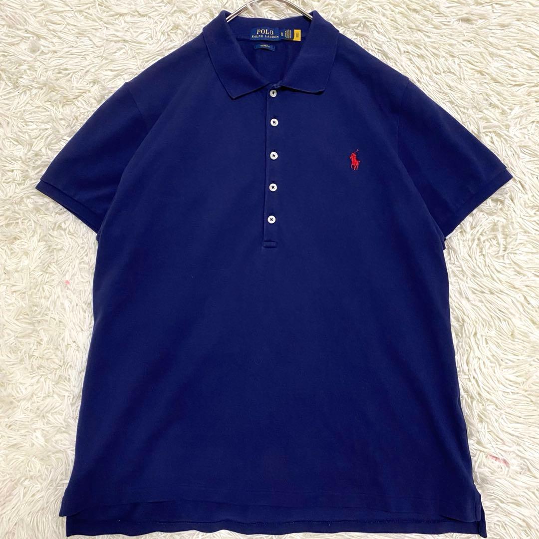 【極美品✨】ポロラルフローレン スリムフィットストレッチポロシャツ 現行 紺XL
