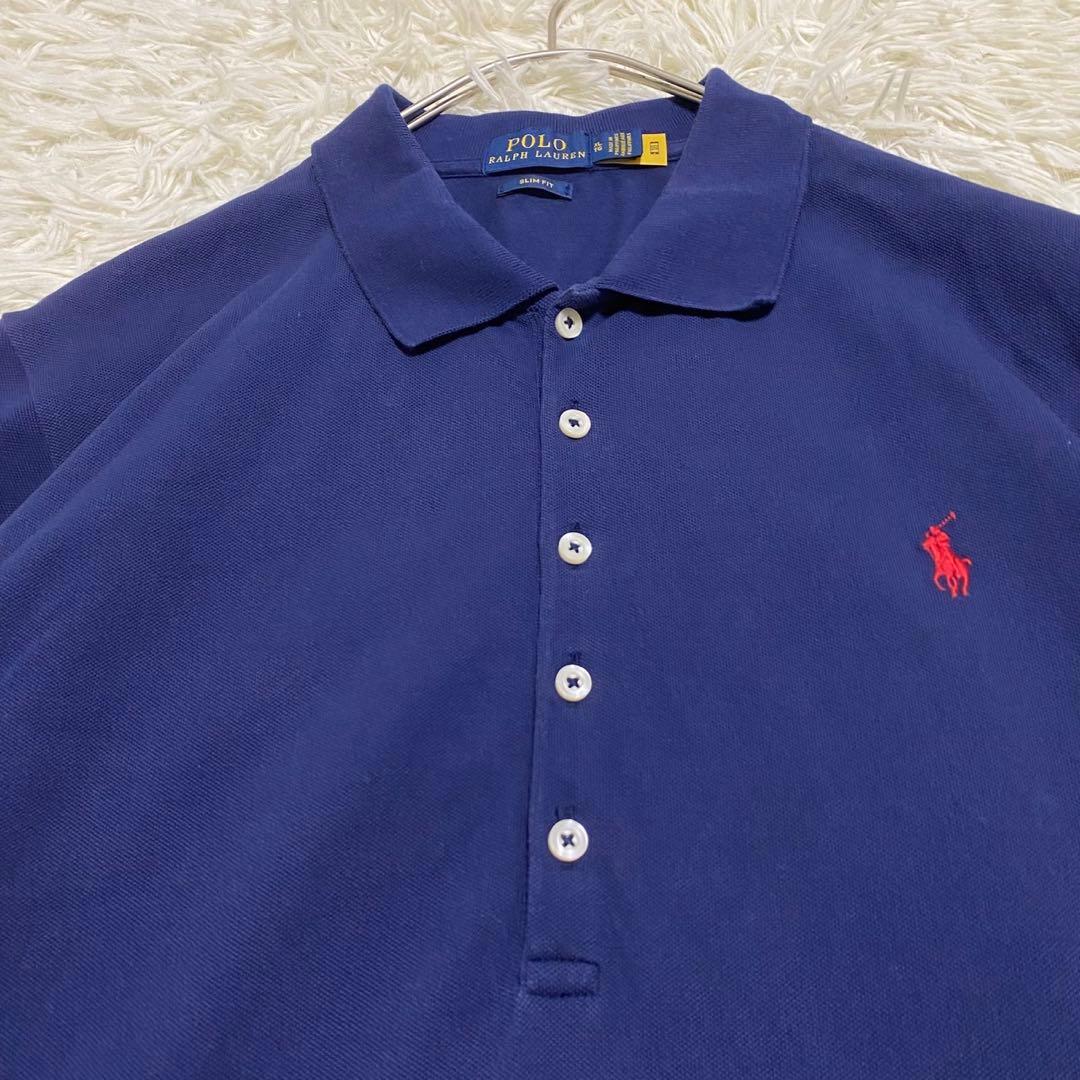 【極美品✨】ポロラルフローレン スリムフィットストレッチポロシャツ 現行 紺XL