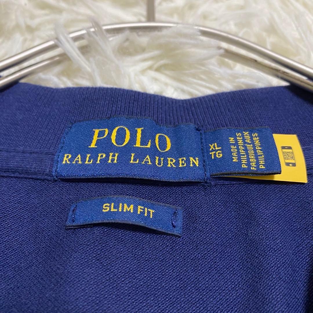 【極美品✨】ポロラルフローレン スリムフィットストレッチポロシャツ 現行 紺XL