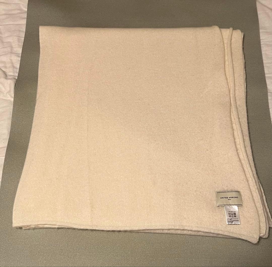 カシミヤ100%ストール⭐︎ニット編み白アイボリー大判⭐︎ユナイテッドアローズ美品