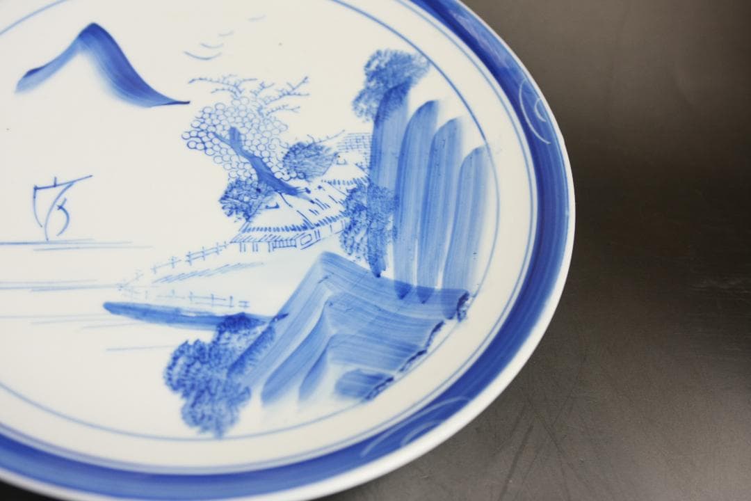 古伊万里染付　山水図大皿